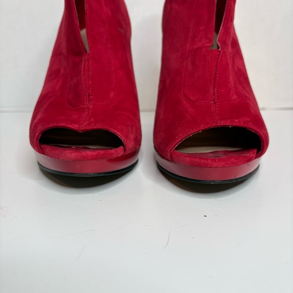Nine West Red Suede Peep-Toe Booties, Pendanto Stiletto Platform Women’s Size 10 - Picture 12 of 16